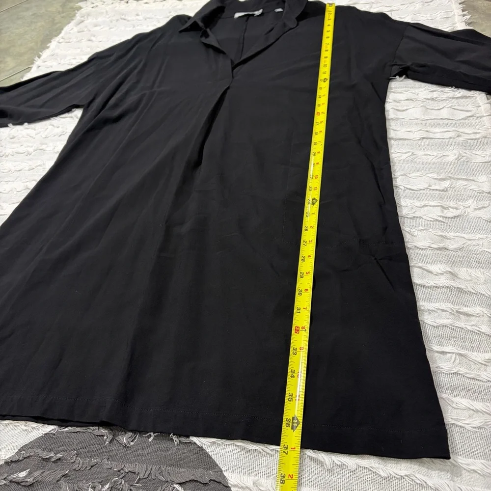 Vince Shirt Dress Black Easy Knit Oversized Split Neck Pullover Sz L Lagen Look - Picture 10 of 11